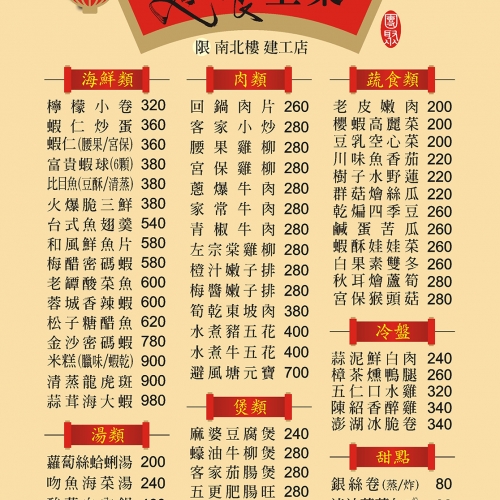 114年建工店內用菜單(單點+套飽多人餐)